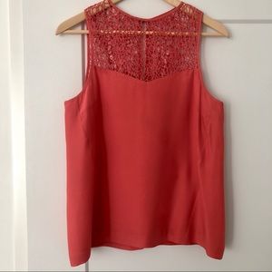 Coral silk lace panel tank